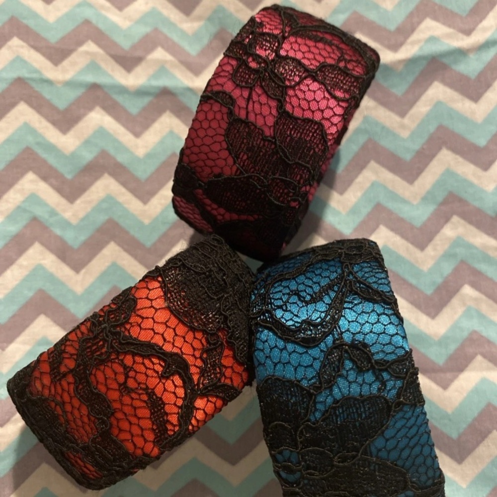 3x Vintage Lace Over Satin Chunky Bangle 80’s/90’s/Y2K/00’s Bracelet
